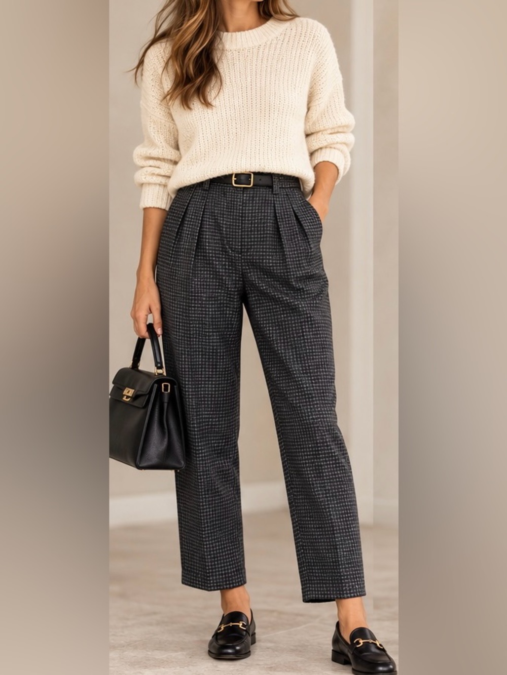 Massimo Dutti Wool Blend Pleated Trousers Size 6 Cropped Ankle Check